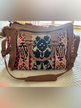 Cleobella Multicolor Tapestry Tote with Brown Leather Trim